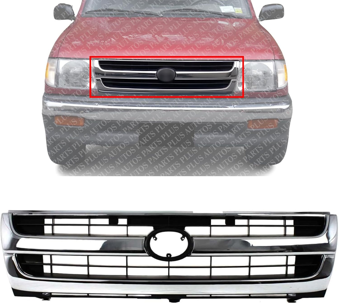 AUTOS PARTS PLUS Front Grille Chrome Shell With Primed Insert Direct Replacement Compatible With 1997-2000 Toyota Tacoma TO1200205 5310004070
