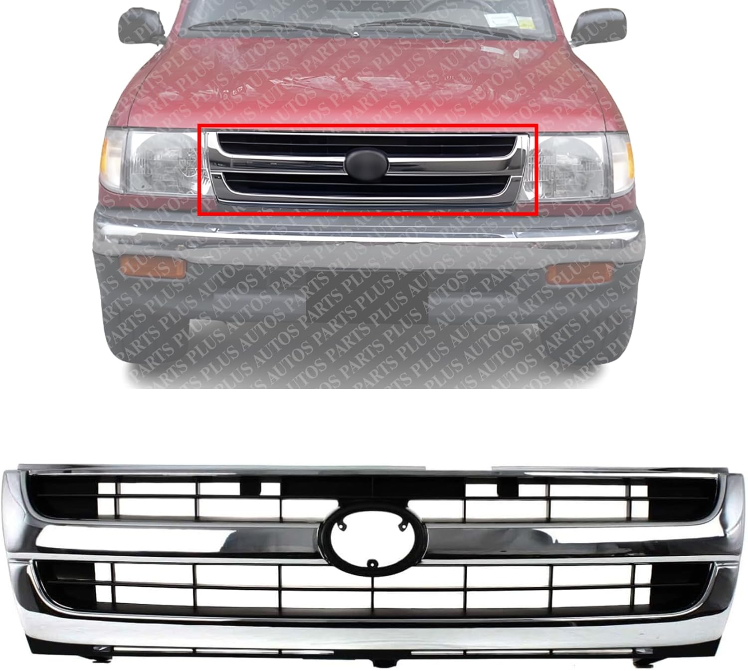 AUTOS PARTS PLUS Front Grille Chrome Shell With Primed Insert Direct Replacement Compatible With 1997-2000 Toyota Tacoma TO1200205 5310004070