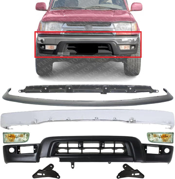 AUTOS PARTS PLUS Front Bumper Face Bar Chrome + Lower Valance Primed + Filler + Retainer + Signal Lights + Brackets Right & Left Side Direct Replacement Compatible With 1999-2002 Toyota 4Runner