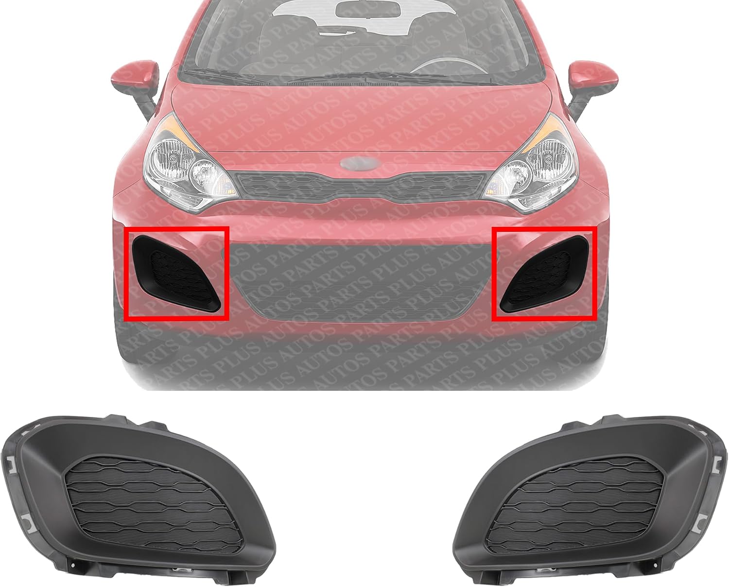 Set Of 2 Front Fog Light Cover Primed Plastic Right Passenger & Left Driver Side Direct Replacement Compatible With 2012-2015 Kia Rio KI1039122 KI1038122 865241W200 865231W200