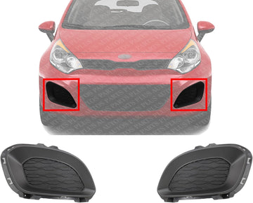 Set Of 2 Front Fog Light Cover Primed Plastic Right Passenger & Left Driver Side Direct Replacement Compatible With 2012-2015 Kia Rio KI1039122 KI1038122 865241W200 865231W200