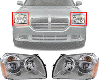 Set Of 2 Front Headlight Assembly With Chrome Interior Right Passenger & Left Driver Side Direct Replacement Compatible With 2005-2007 Dodge Magnum CH2502165 CH2503165 4806059AG-PFM