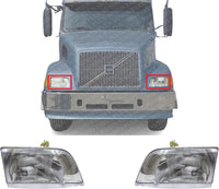 Set Of 2 Front Head Light Assembly Lens And Housing Left Driver & Right Passenger Side Direct Replacement Compatible With 1998-2011 Volvo VN-Series VO2519105 VO2518105