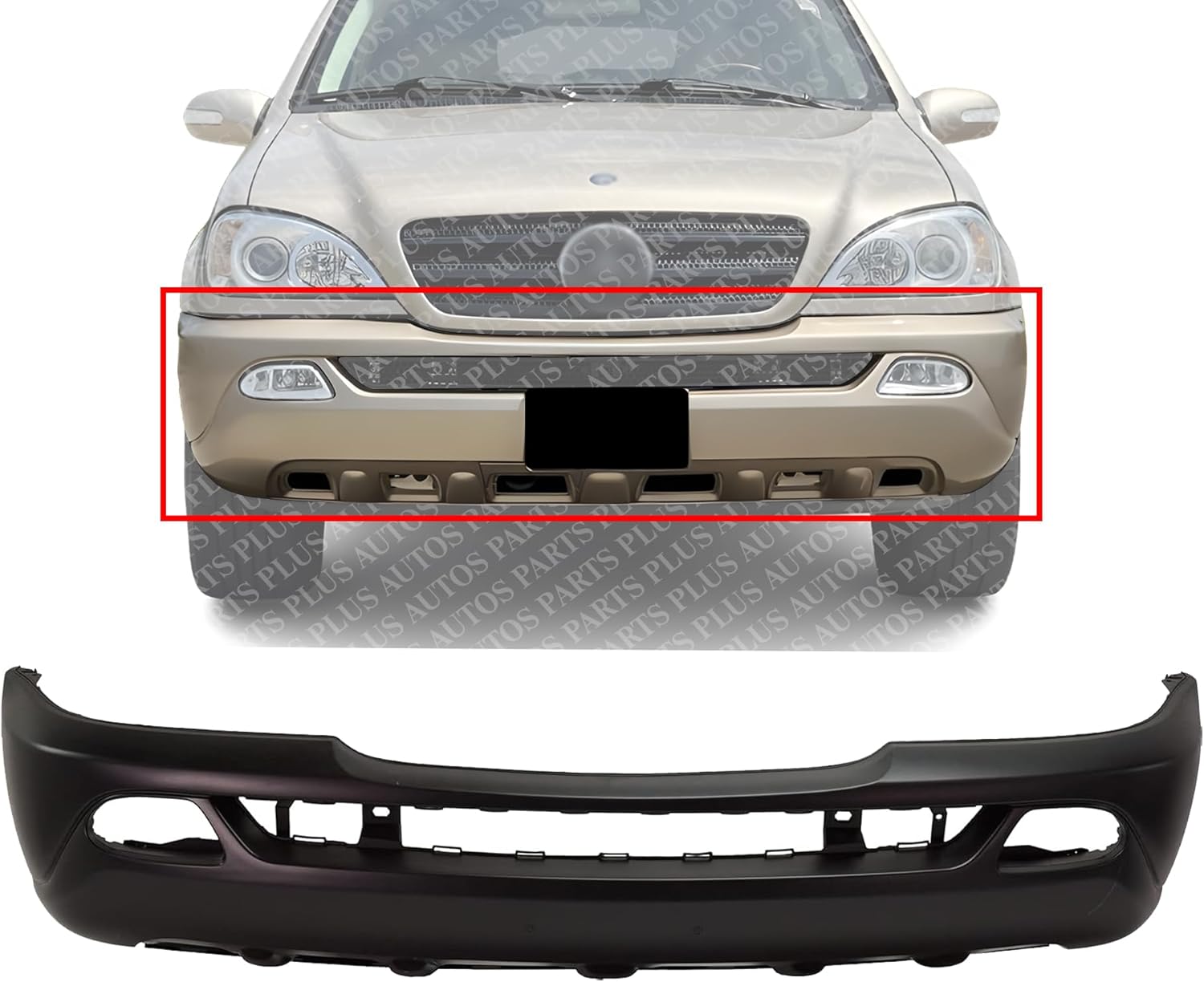 Front Bumper Cover Primed Direct Replacement Compatible With 2001-2005 Mercedes Benz ML-Class MB1000162 1638804570