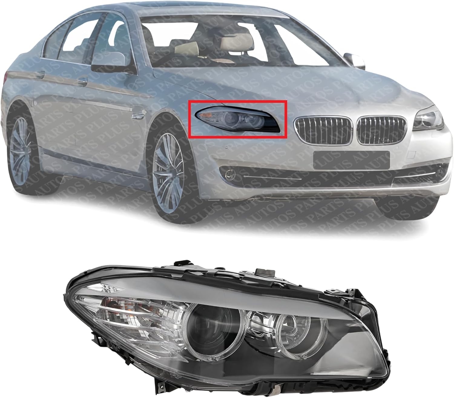 Front Headlight Assembly Halogen Right Passenger Side Direct Replacement Compatible With 2011-2013 BMW 5-Series BM2503174 63117203244