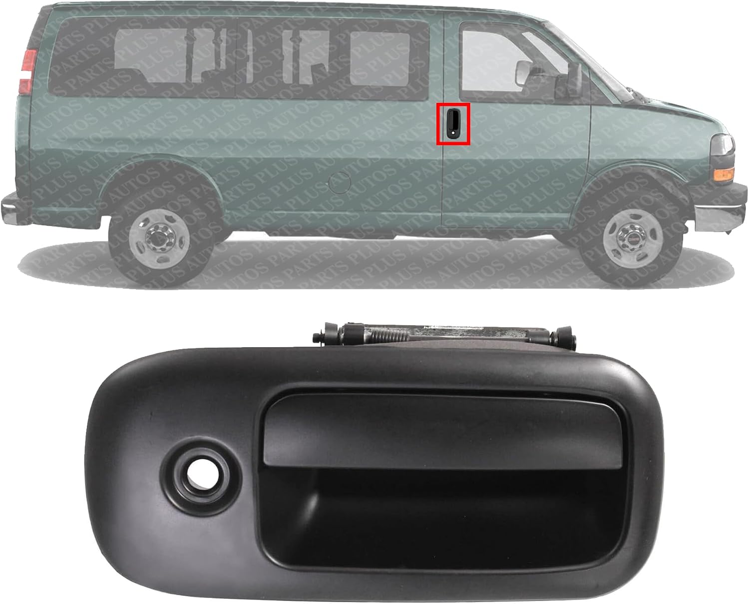 Front Exterior Door Handle Smooth Black Plastic Right Passenger Side Direct Replacement Compatible with 2003-2009 GMC Savana/Chevrolet Express Van 1500 2500 3500 FDH010058 25942272