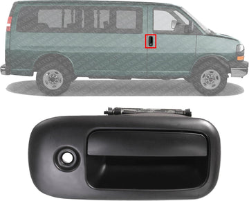 Front Exterior Door Handle Smooth Black Plastic Right Passenger Side Direct Replacement Compatible with 2003-2009 GMC Savana/Chevrolet Express Van 1500 2500 3500 FDH010058 25942272