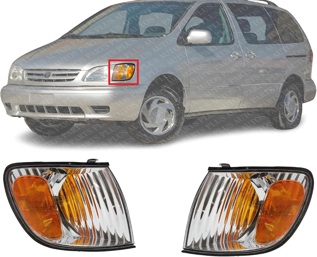 Set Of 2 Front Corner Light Assembly Plastic Left Driver & Right Passenger Side Direct Replacement Compatible With 2001-2003 Toyota Sienna TO2531138 TO2530138 8151008020 8152008020