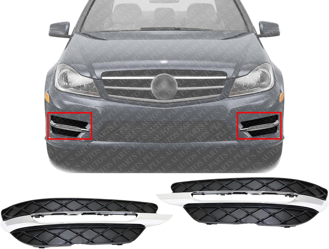 Set Of 2 Front Fog Lamp Molding Primed Plastic Right Passenger & Left Driver Side Direct Replacement Compatible With 2012-2014 Mercedes Benz C-Class MB1038117 MB1039117 2048803324