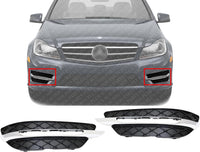 Set Of 2 Front Fog Lamp Molding Primed Plastic Right Passenger & Left Driver Side Direct Replacement Compatible With 2012-2014 Mercedes Benz C-Class MB1038117 MB1039117 2048803324