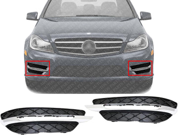 Set Of 2 Front Fog Lamp Molding Primed Plastic Right Passenger & Left Driver Side Direct Replacement Compatible With 2012-2014 Mercedes Benz C-Class MB1038117 MB1039117 2048803324