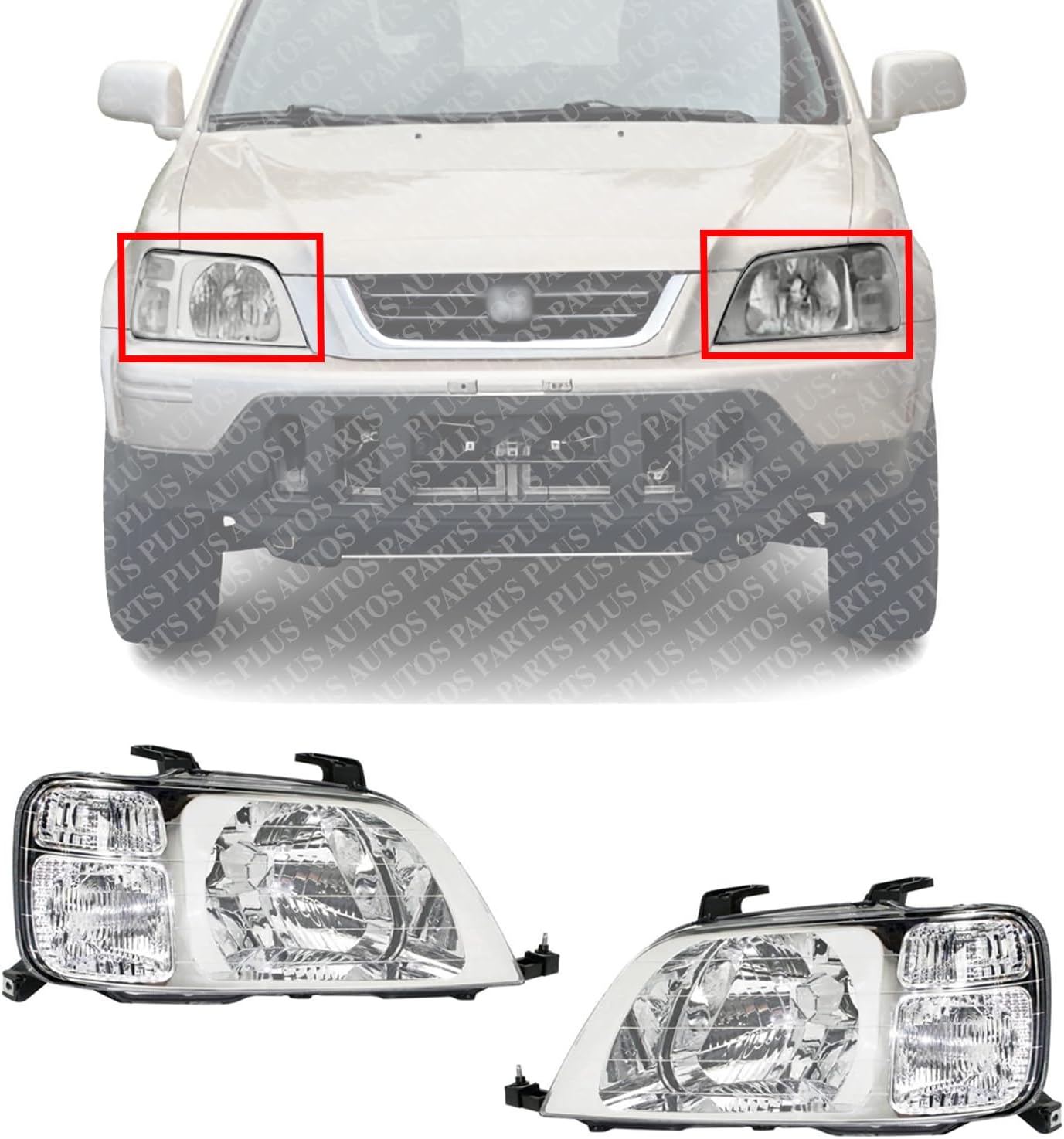 Set Of 2 Front Headlight Lens And Housing Halogen Right Passenger & Left Driver Side Direct Replacement Compatible With 1997-2001 Honda CR-V HO2502112 HO2503112 33151S10A01