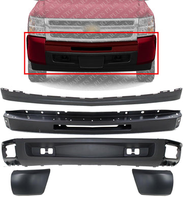 Front Bumper Primed + Lower Valance Air Deflector + Extension Textured + End Caps Left Driver & Right Passenger Side Direct Replacement Compatible With 2009-2013 Chevy Silverado 1500