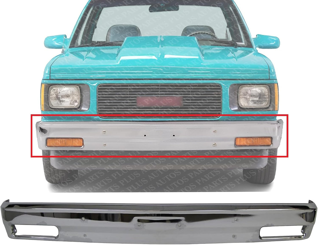 Front Bumper Face Bar Chrome Steel Without Molding Holes Direct Replacement Compatible With 1983-1990 Chevrolet S10 Blazer / 1982-1990 Pickup GM1002365 14033726
