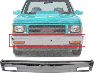 Front Bumper Face Bar Chrome Steel Without Molding Holes Direct Replacement Compatible With 1983-1990 Chevrolet S10 Blazer / 1982-1990 Pickup GM1002365 14033726