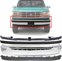 Front Bumper Chrome Steel + Molding + Filler + Lower Valance Textured Direct Replacement Compatible With 1992-1996 Ford F-Series/Bronco FO1002237 FO1057220 FO1095154 FO1087122