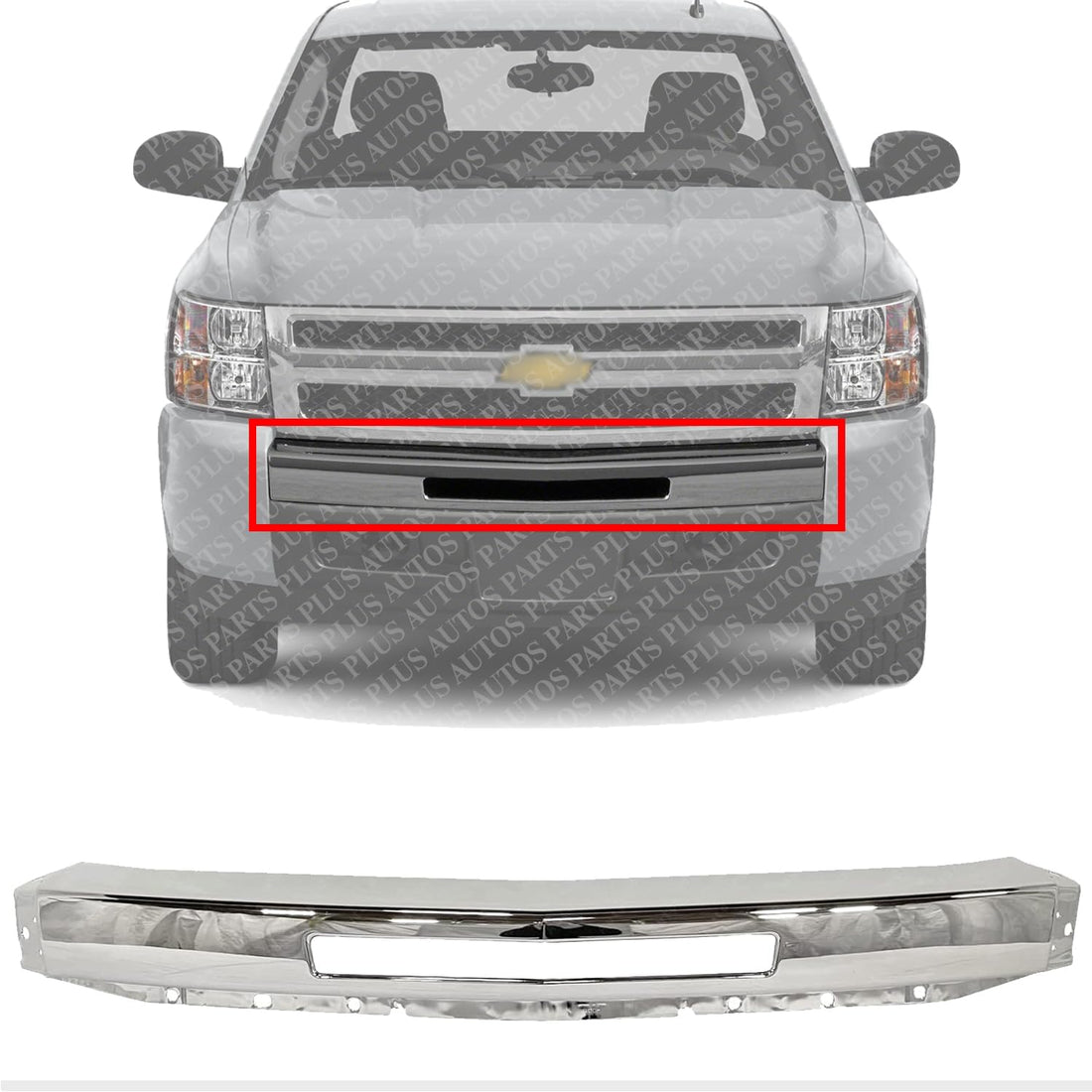 Front Bumper Impact Bar Chrome Steel Direct Replacement Compatible With 2009-2013 Chevrolet Silverado 1500/2007-2010 2500 3500 GM1002831 15941850