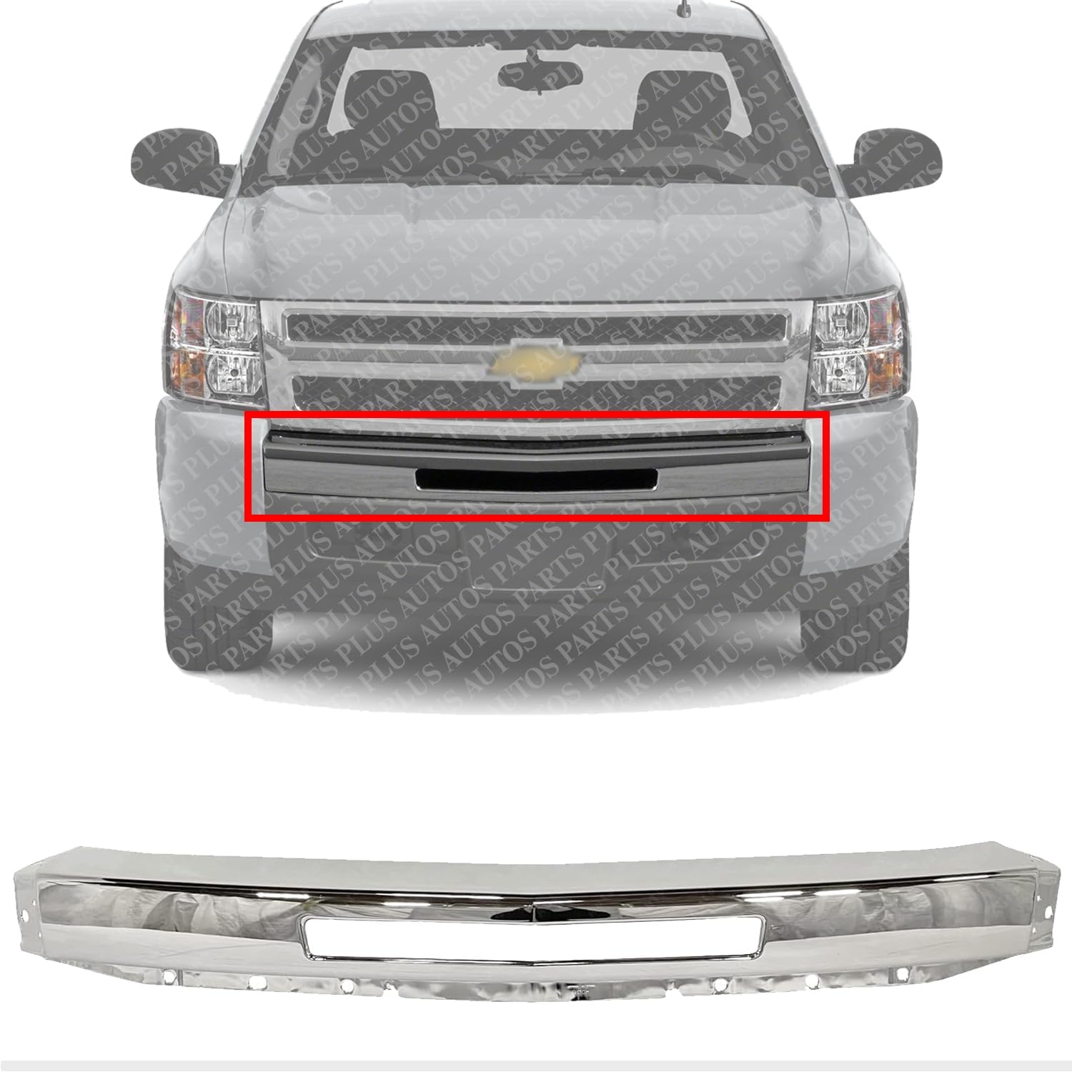 Front Bumper Impact Bar Chrome Steel Direct Replacement Compatible With 2009-2013 Chevrolet Silverado 1500/2007-2010 2500 3500 GM1002831 15941850