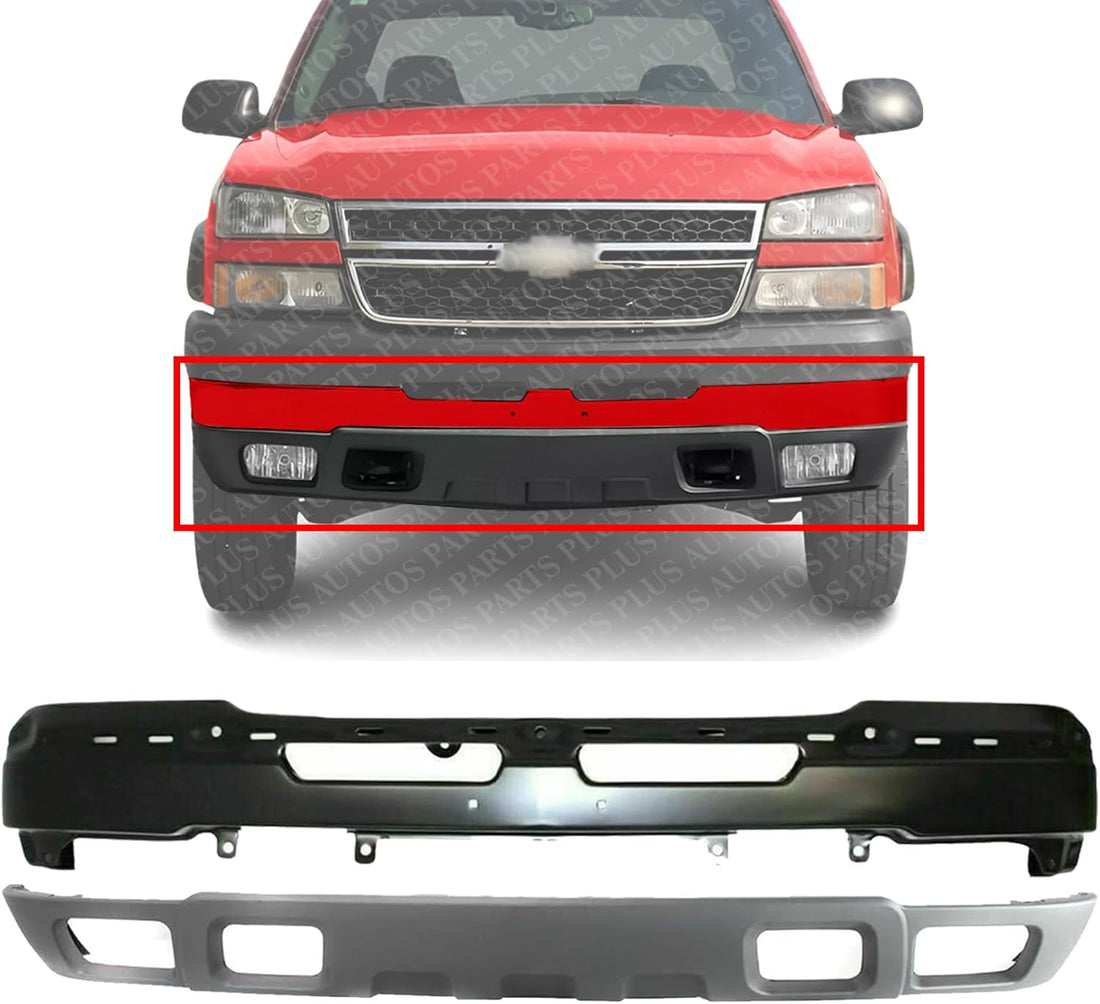 Front Bumper Face Bar Primed Without Bracket And Cap + Lower Valance Textured Direct Replacement Compatible With 2003-2006 Chevrolet Silverado 1500 2500HD 3500 GM1092173 GM1002417
