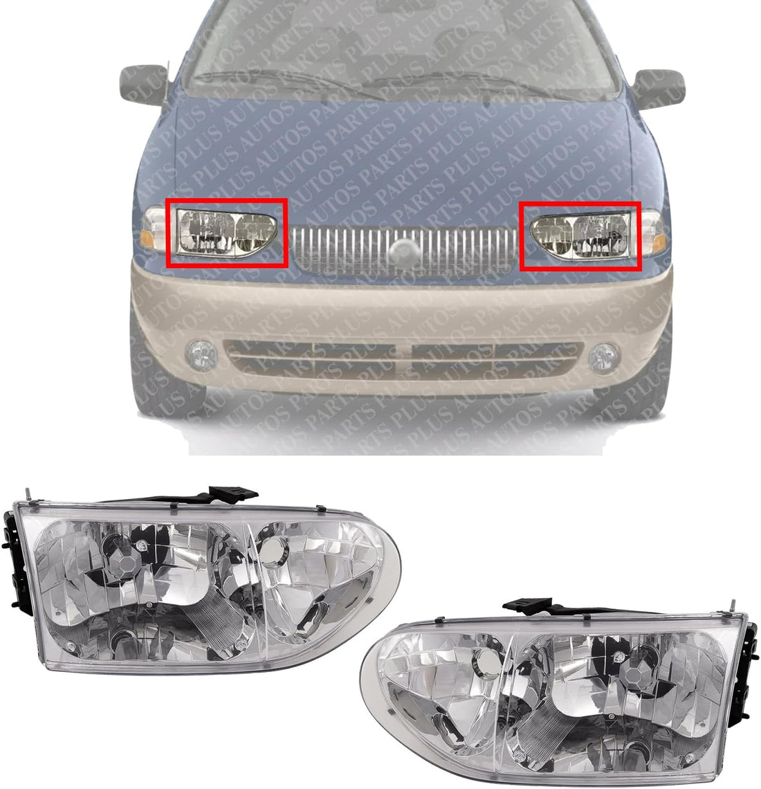 Set Of 2 Front Headlight Assembly Right Passenger & Left Driver Side Direct Replacement Compatible With 1999-2000 Nissan Quest / 1999-2002 Mercury Villager FO2502165 FO2503165