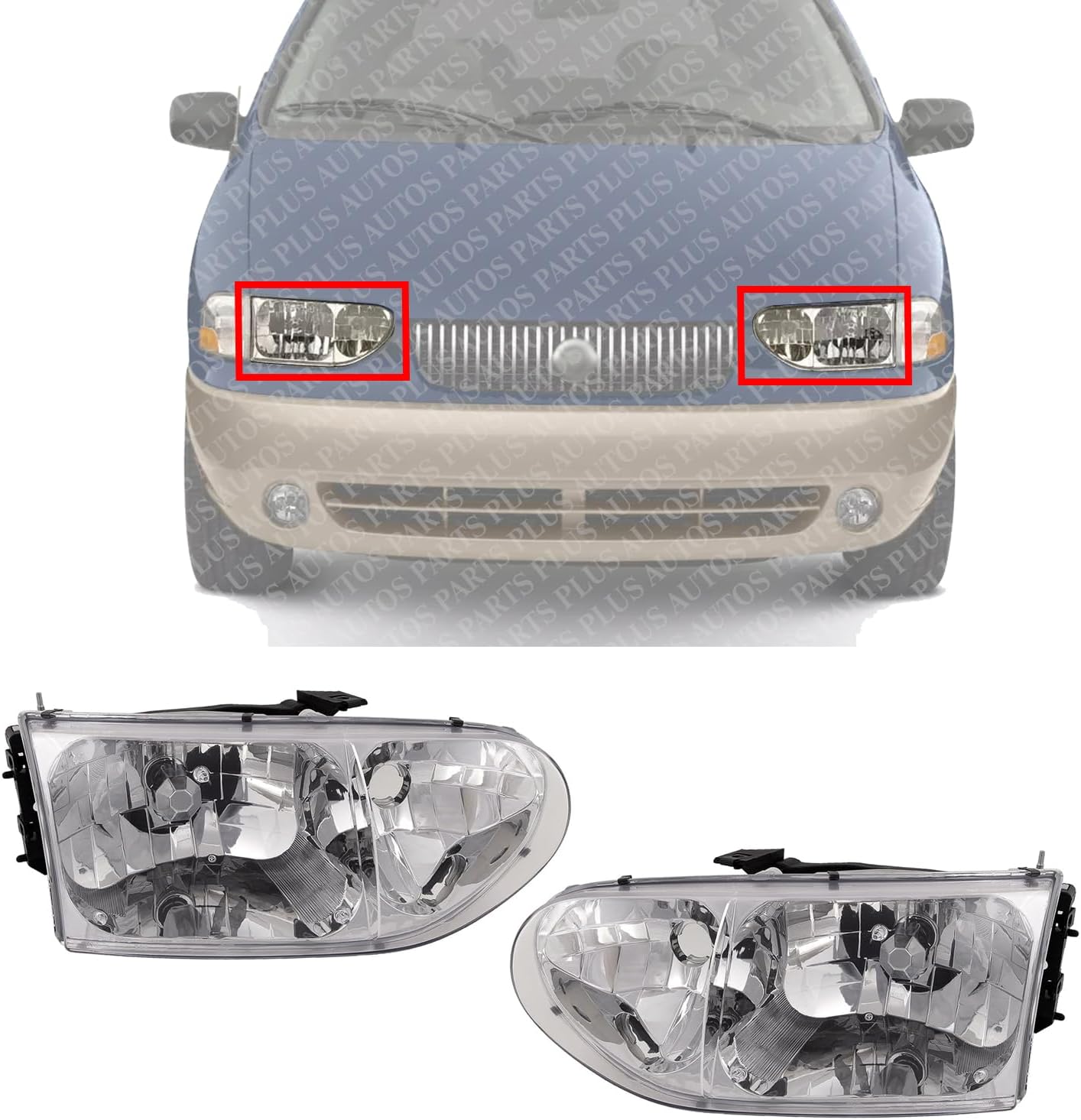 Set Of 2 Front Headlight Assembly Right Passenger & Left Driver Side Direct Replacement Compatible With 1999-2000 Nissan Quest / 1999-2002 Mercury Villager FO2502165 FO2503165