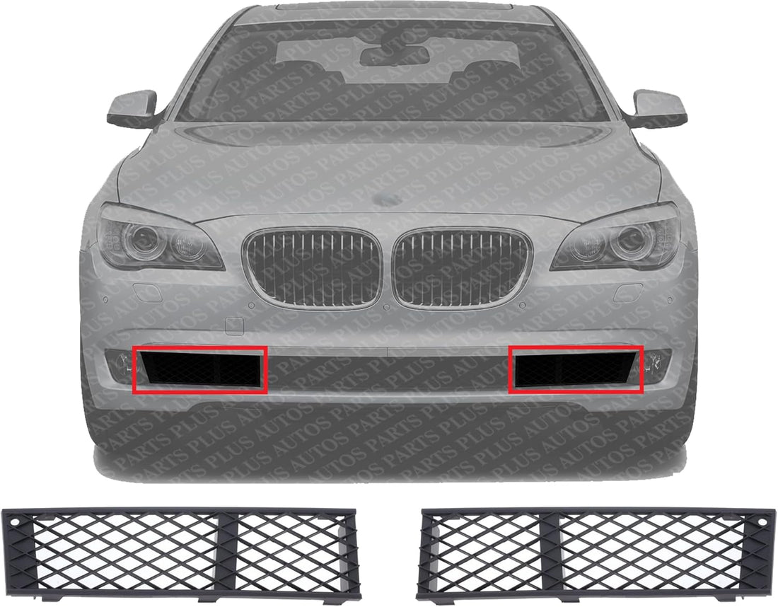 Set Of 2 Front Bumper Outer Grille Textured Plastic Right Passenger & Left Driver Side Direct Replacement Compatible With 2009-2012 BMW 7-Series BM1039115 BM1038115 51117184150