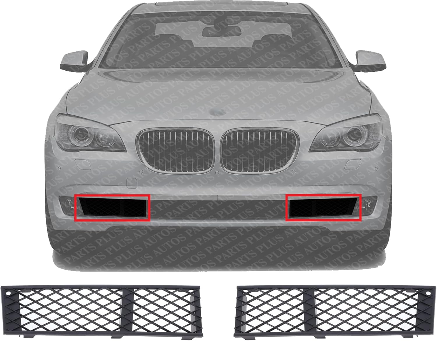 Set Of 2 Front Bumper Outer Grille Textured Plastic Right Passenger & Left Driver Side Direct Replacement Compatible With 2009-2012 BMW 7-Series BM1039115 BM1038115 51117184150