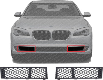 Set Of 2 Front Bumper Outer Grille Textured Plastic Right Passenger & Left Driver Side Direct Replacement Compatible With 2009-2012 BMW 7-Series BM1039115 BM1038115 51117184150