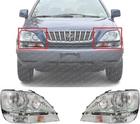 Set Of 2 Front Headlight Assembly Chrome Interior Right Passenger & Left Driver Side Direct Replacement Compatible With 2001-2003 Lexus RX300 LX2502104 LX2503104 8115048080 8111048080