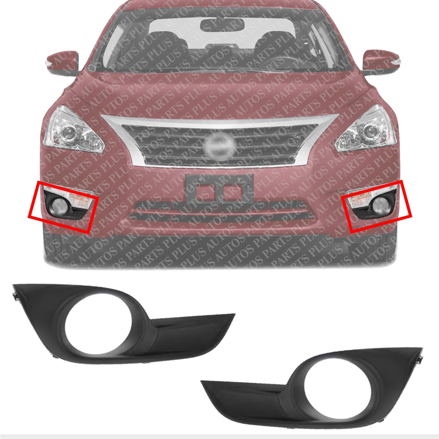 Set Of 2 Front Fog Light Molding Textured Left Driver & Right Passenger Side Direct Replacement Compatible With 2013-2015 Nissan Altima NI1038115 NI1039115 622563TA0B 622573TA0B