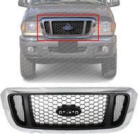 Front Grille Chrome Shell With Honeycomb Insert Plastic Direct Replacement Compatible With 2004-2005 Ford Ranger FO1200453 4L5Z8200EAA