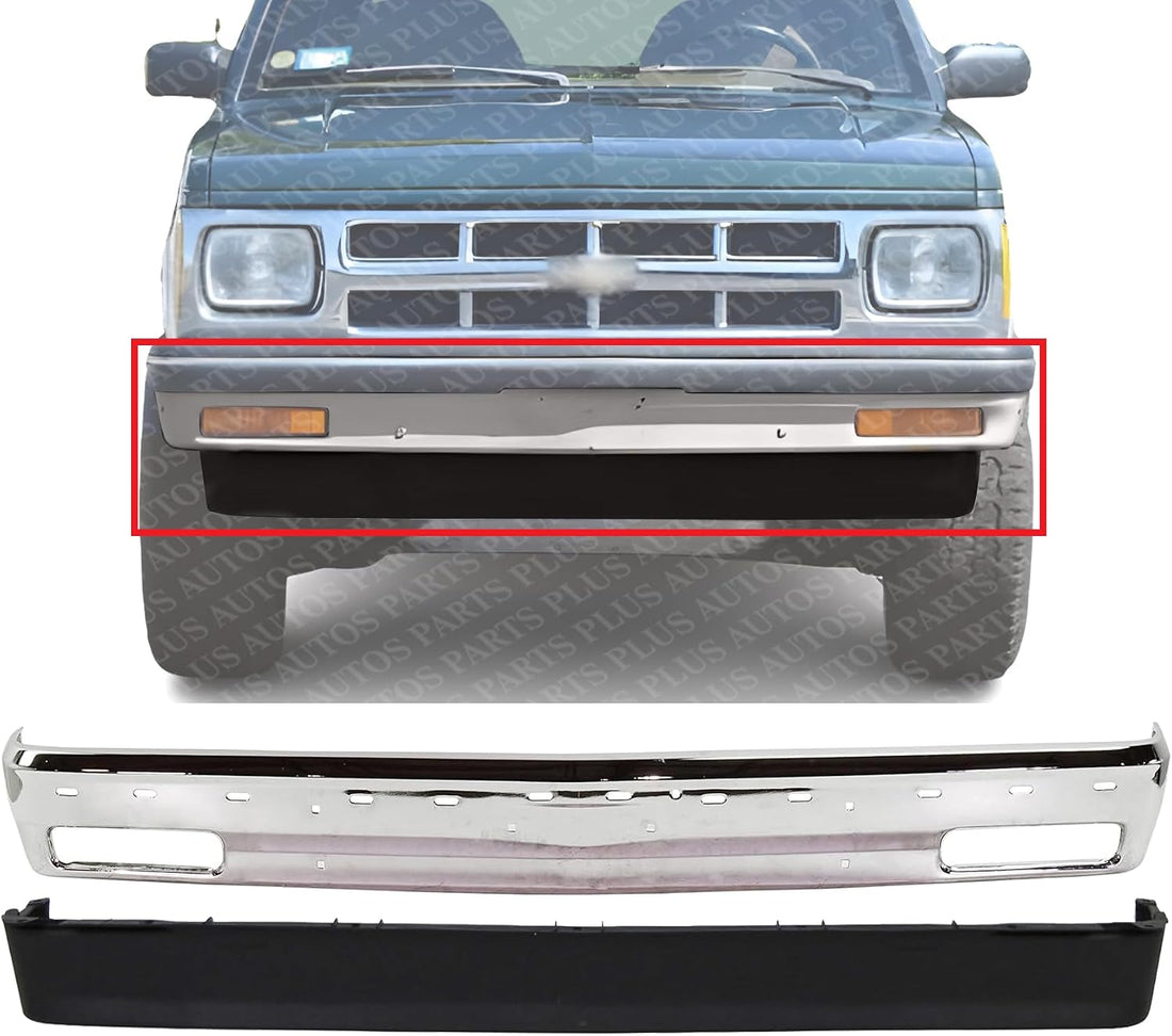 Front Bumper Chrome Steel With Molding Holes + Lower Valance Primed Direct Replacement Compatible With 1991-1994 Chevrolet S10 / Blazer / 1991 GMC S15 Jimmy / 1991-1993 Sonoma