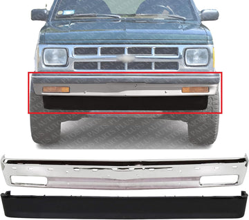 Front Bumper Chrome Steel With Molding Holes + Lower Valance Primed Direct Replacement Compatible With 1991-1994 Chevrolet S10 / Blazer / 1991 GMC S15 Jimmy / 1991-1993 Sonoma