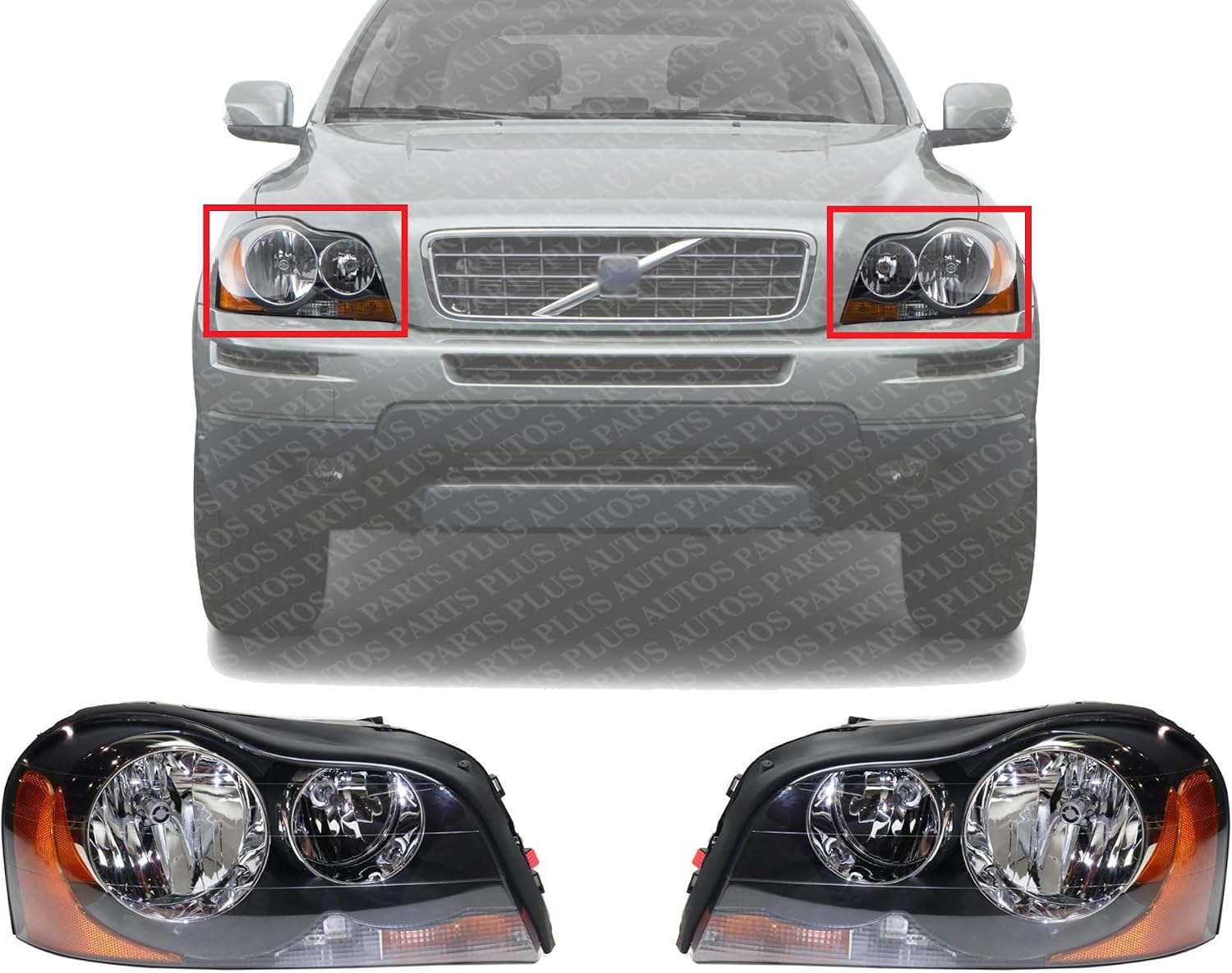 Set Of 2 Front Head Light Assembly Plastic Left Driver & Right Passenger Side Direct Replacement Compatible With 2003-2005 Volvo XC90 VO2502112 VO2503112 312768096 312768104