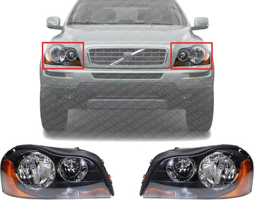 Set Of 2 Front Head Light Assembly Plastic Left Driver & Right Passenger Side Direct Replacement Compatible With 2003-2005 Volvo XC90 VO2502112 VO2503112 312768096 312768104