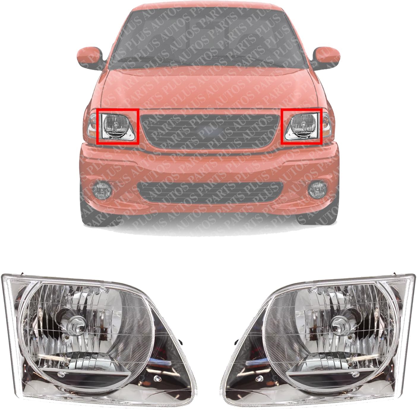 Set Of 2 Front Head Light Assembly Left Driver & Right Passenger Side Direct Replacement Compatible With 1997-2003 Ford F-150 FO2502182 FO2503182 3L3Z13008FA 3L3Z13008EA