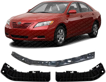 Front Bumper Upper Retainer Steel + Support Brackets Left Driver & Right Passenger Side Direct Replacement Compatible with 2007-2009 Toyota Camry TO1042108 TO1043108 TO1031107