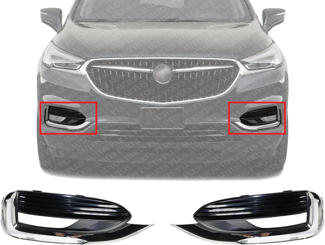 Set Of 2 Front Fog Light Molding Textured With Chrome Trim Left Driver & Right Passenger Side Direct Replacement Compatible With 2018-2021 Buick Enclave GM1038223 GM1039223
