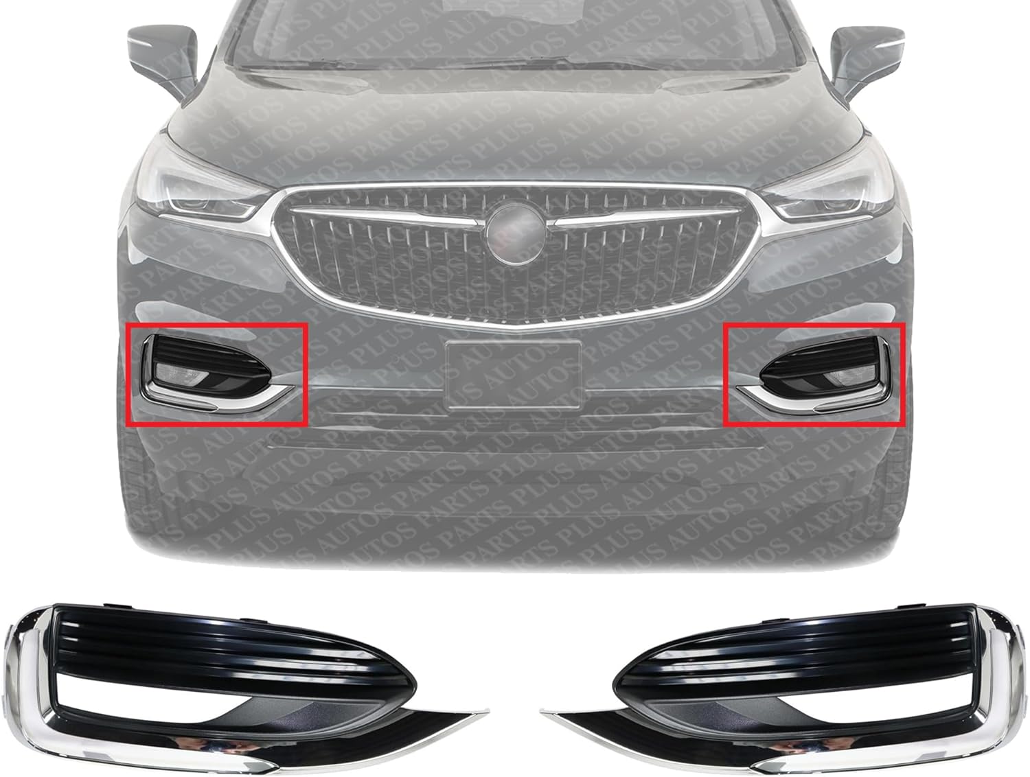 Set Of 2 Front Fog Light Molding Textured With Chrome Trim Left Driver & Right Passenger Side Direct Replacement Compatible With 2018-2021 Buick Enclave GM1038223 GM1039223