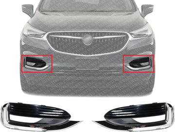 Set Of 2 Front Fog Light Molding Textured With Chrome Trim Left Driver & Right Passenger Side Direct Replacement Compatible With 2018-2021 Buick Enclave GM1038223 GM1039223