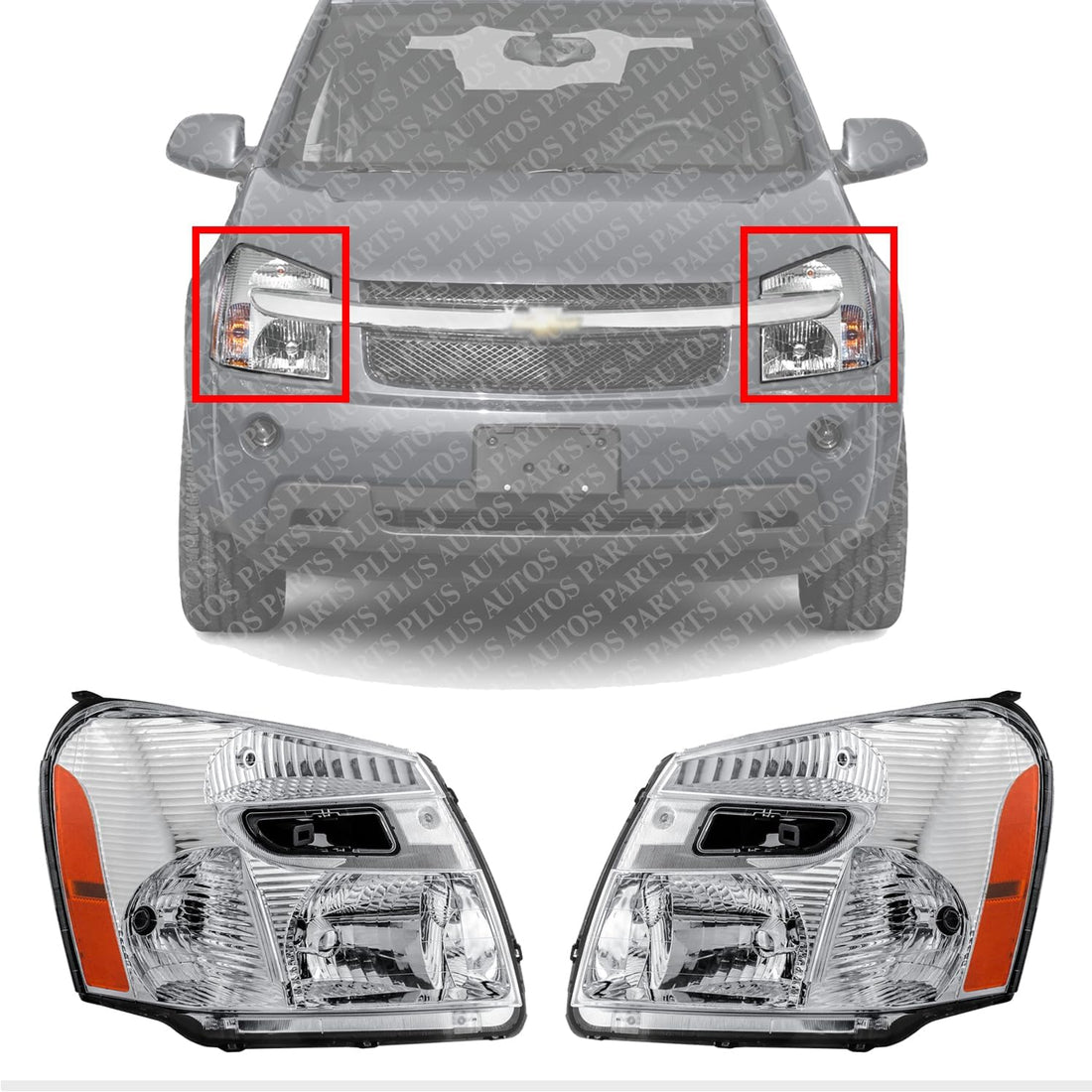 Set Of 2 Front Head Light Left Driver & Right Passenger Side Direct Replacement Compatible With 2005-2009 Chevrolet Equinox GM2503254 GM2502254 15888058 15888059