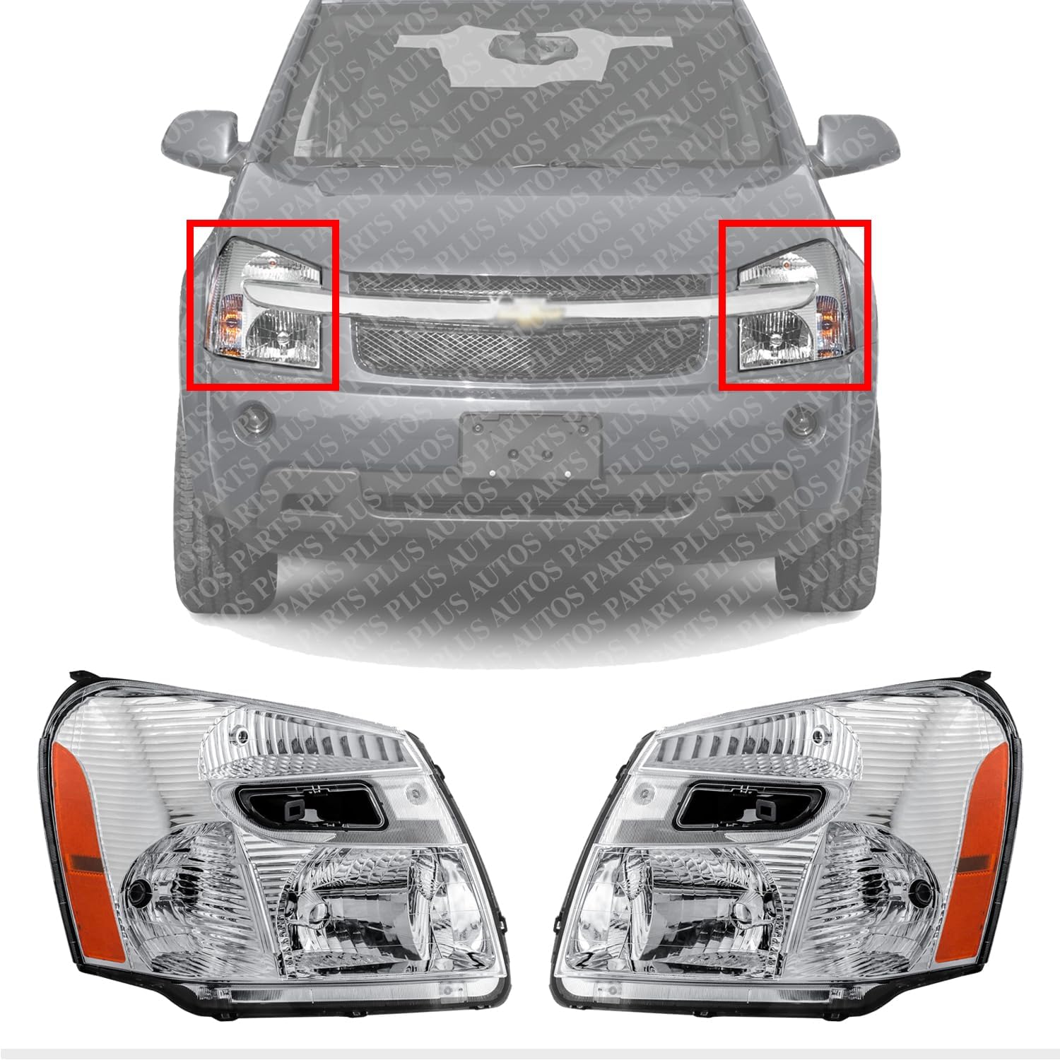Set Of 2 Front Head Light Left Driver & Right Passenger Side Direct Replacement Compatible With 2005-2009 Chevrolet Equinox GM2503254 GM2502254 15888058 15888059