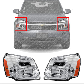 Set Of 2 Front Head Light Left Driver & Right Passenger Side Direct Replacement Compatible With 2005-2009 Chevrolet Equinox GM2503254 GM2502254 15888058 15888059