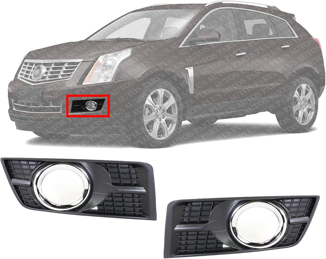 Set Of 2 Front Fog Lights Molding Primed Plastic with Chrome Trim Left Driver & Right Passenger Side Direct Replacement Compatible With 2010-2016 Cadillac SRX GM1039125 GM1038125