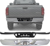 Rear Step Bumper Face Bar Chrome Steel & Pad Plastic Direct Replacement Compatible With 2002-2008 Dodge Ram 1500/2003-2009 2500 3500 CH1102371 CH1191110 68004420AB 55077340AD