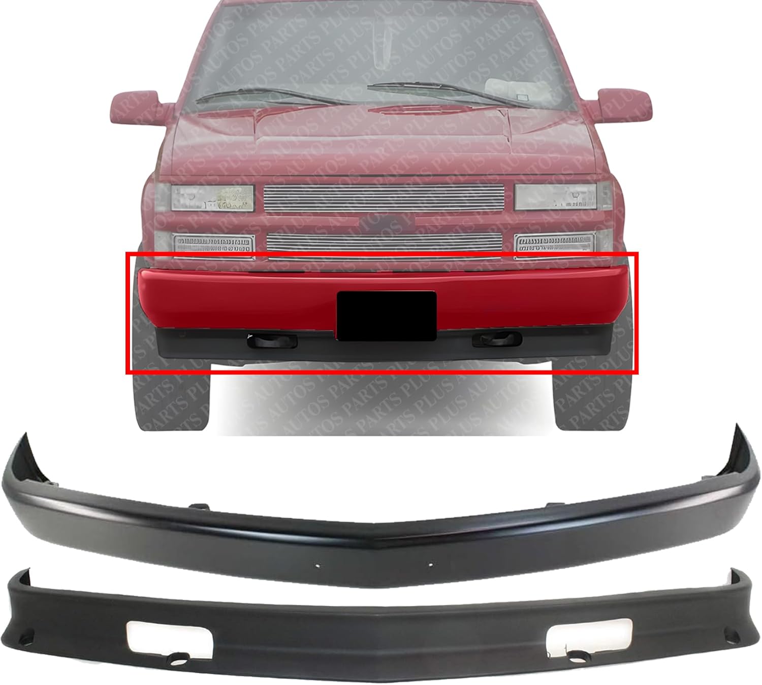 AUTOS PARTS PLUS Front Bumper Face Bar Steel & Lower Valance Air Deflector Primed Plastic Direct Replacement Compatible With 1988-2000 Chevrolet & GMC C/K Series GM1002168 GM1090105