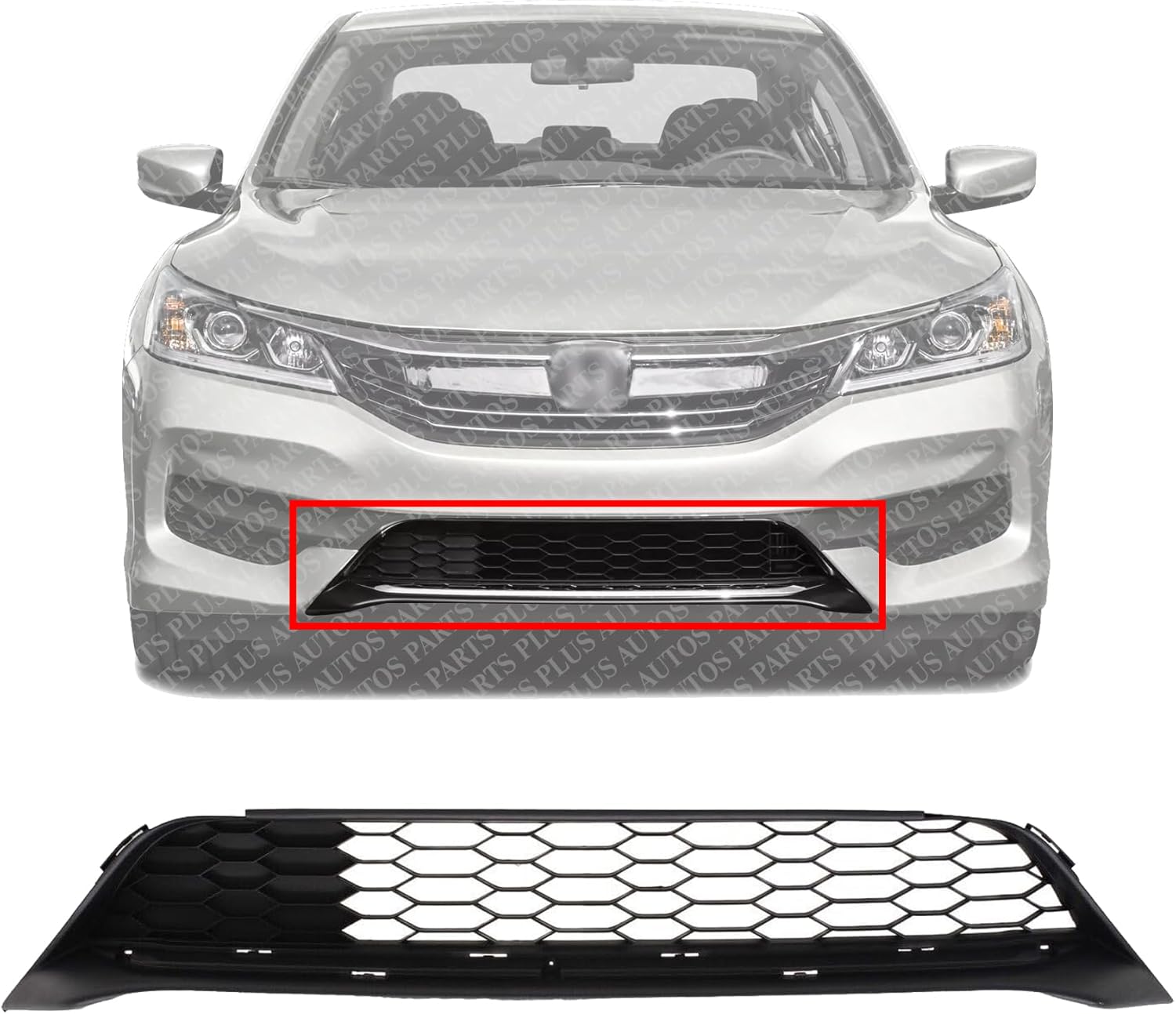 AUTOS PARTS PLUS Front Bumper Lower Grille Without Collision Warning Textured Direct Replacement Compatible With 2016-2017 Honda Accord HO1036126 71152T2FA50