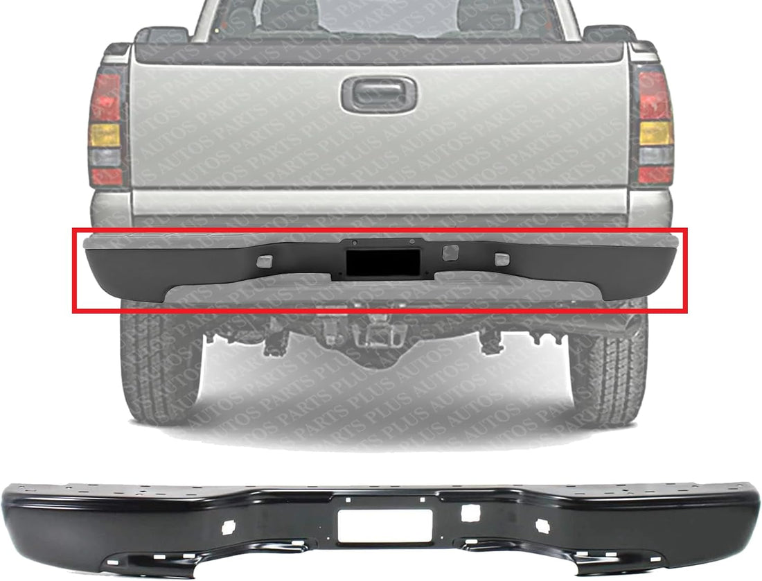 Rear Step Bumper Fleetside Powdercoated Black Steel Direct Replacement Compatible With 1999-2006 Chevrolet Silverado/GMC Sierra 1500 2500HD 3500 GM1102412 88944059