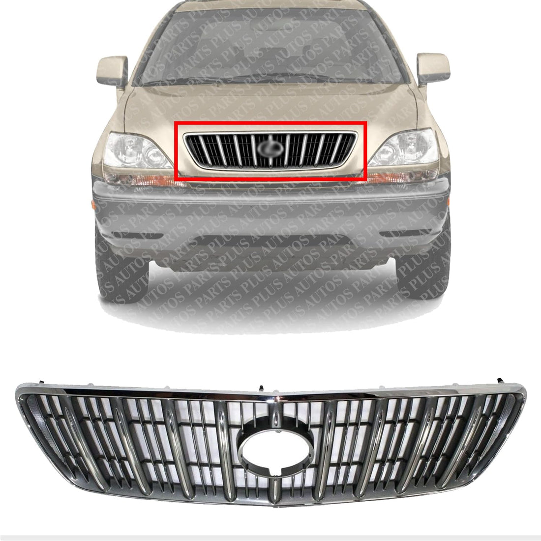 Front Grille Gray Shell and Insert Direct Replacement Compatible With 2000-2003 Lexus RX300 LX1200109 5311148020