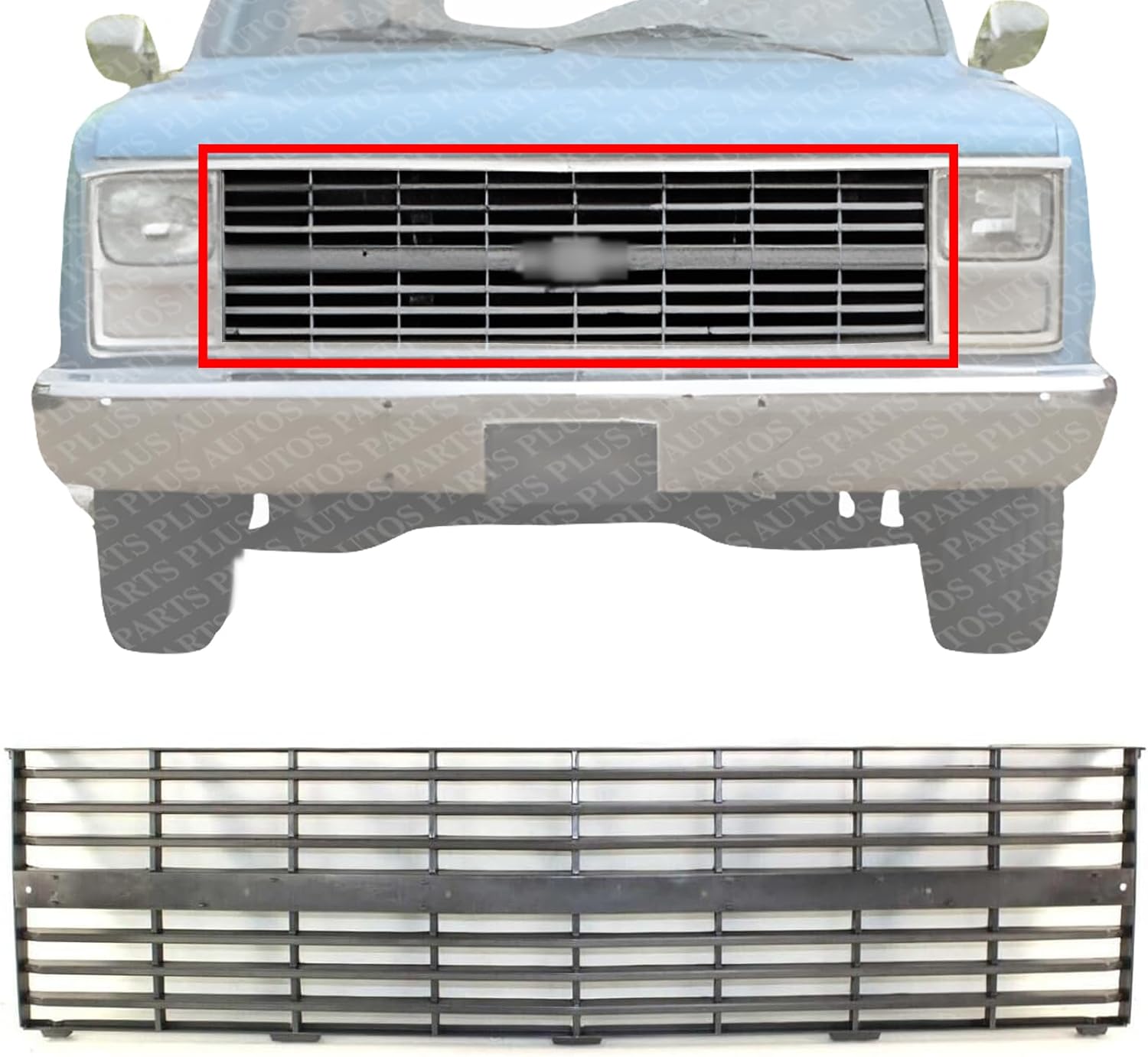 Front Grille Dark Argent Shell And Insert Without Center Bar Direct Replacement Compatible With 1983-1984 Chevrolet C/K Series GM1200125 14043881